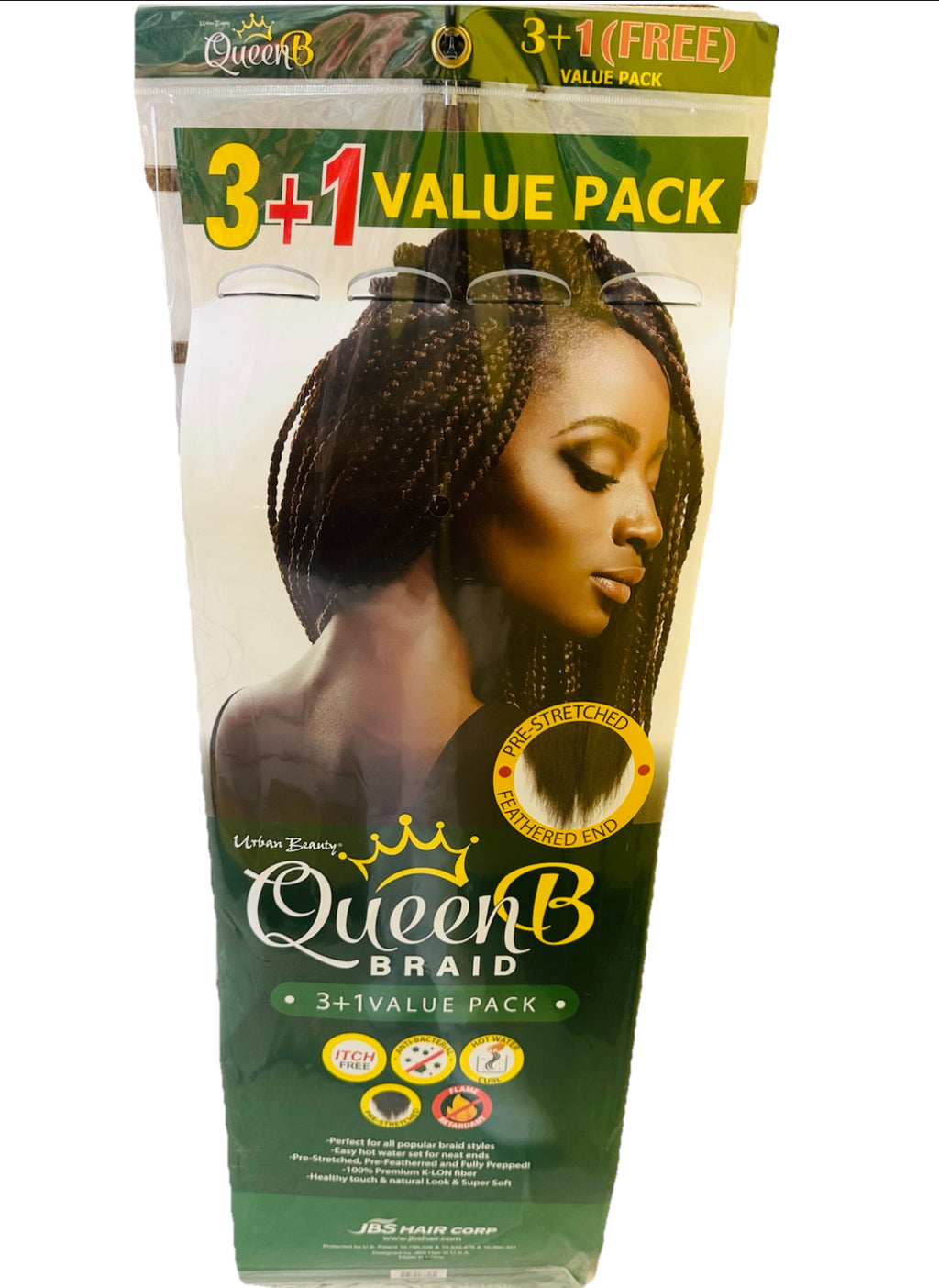 QueenB 4X Value Pack Pre-Stretched Braiding Hair 50” Color #TT1B/RED,#LAVENDERT,#TT1B/27,#RED,#WHITE
