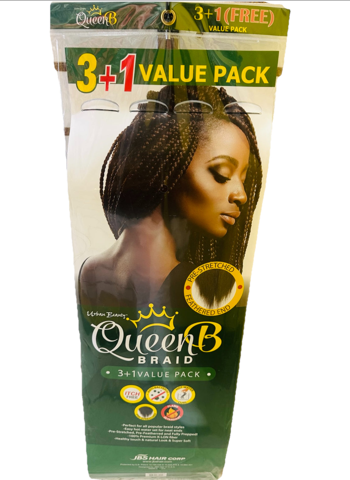 QueenB 4X Value Pack Pre-Stretched Braiding Hair 50” Color #TT1B/RED,#LAVENDERT,#TT1B/27,#RED,#WHITE