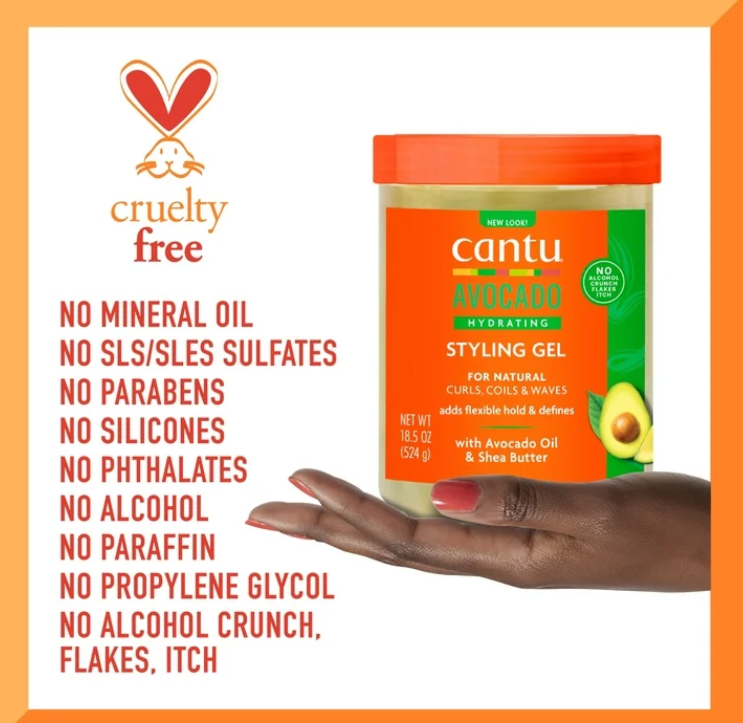 Cantu Avocado Hydrating Styling Gel, Flexible Hold with Avocado Oil and Shea Butter, 18.5 oz