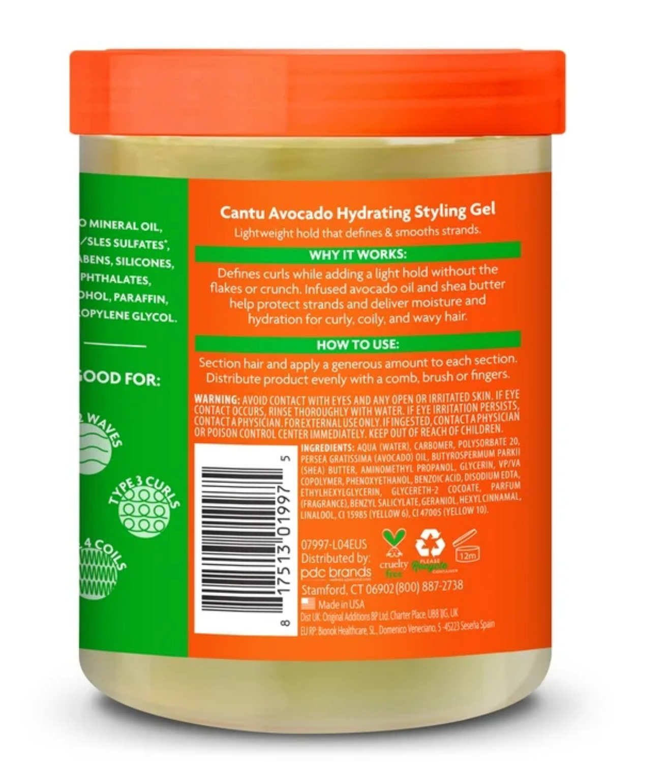 Cantu Avocado Hydrating Styling Gel, Flexible Hold with Avocado Oil and Shea Butter, 18.5 oz