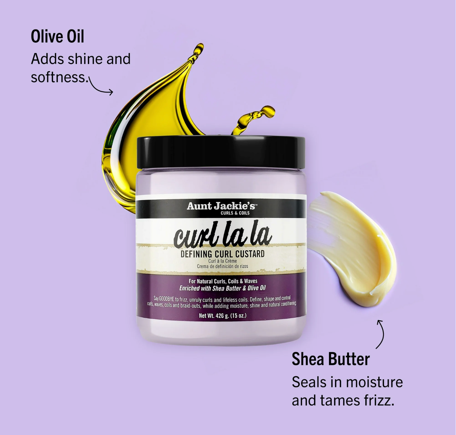 Aunt Jackie's Curl La La Defining Curl Custard Moisturizing Hair Cream, 15 oz