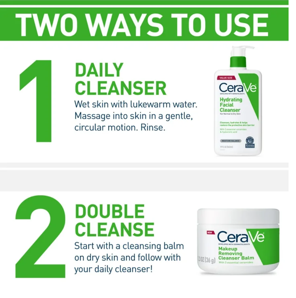 CeraVe Hydrating Facial Cleanser for Normal to Dry Skin, Daily Face 12 OZ