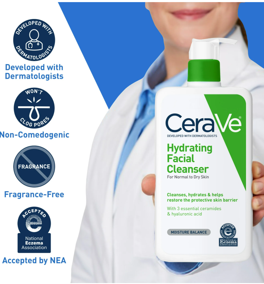 CeraVe Hydrating Facial Cleanser for Normal to Dry Skin, Daily Face 12 OZ