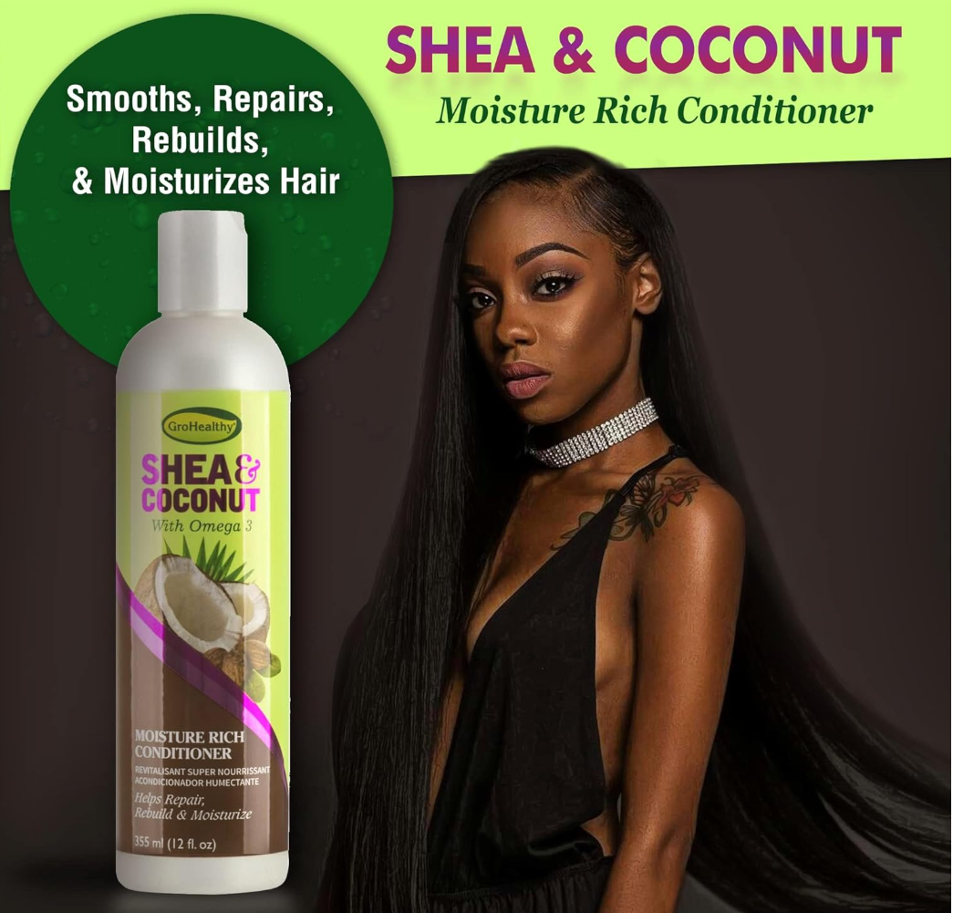 Shea & Coconut Moisture Rich Conditioner for Relaxed and Natural, Curly Hair - Helps Smooth, Repair, Rebuild, & Moisturize with Omega 3, Sulfate-Free - Sofn’Free
