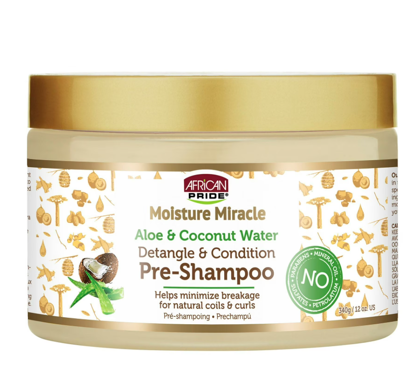 African Pride Aloe & Coconut Water Pre-Shampoo 12oz., Coily, Curly, Moisturizing, Unisex