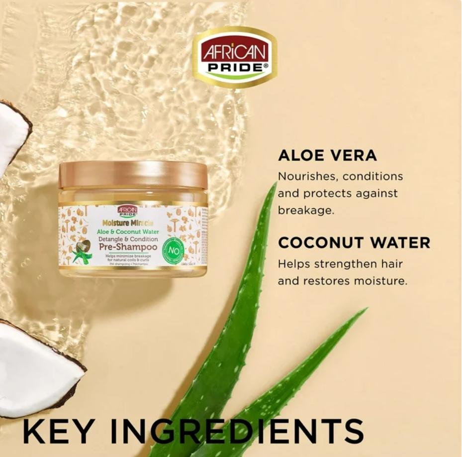 African Pride Aloe & Coconut Water Pre-Shampoo 12oz., Coily, Curly, Moisturizing, Unisex