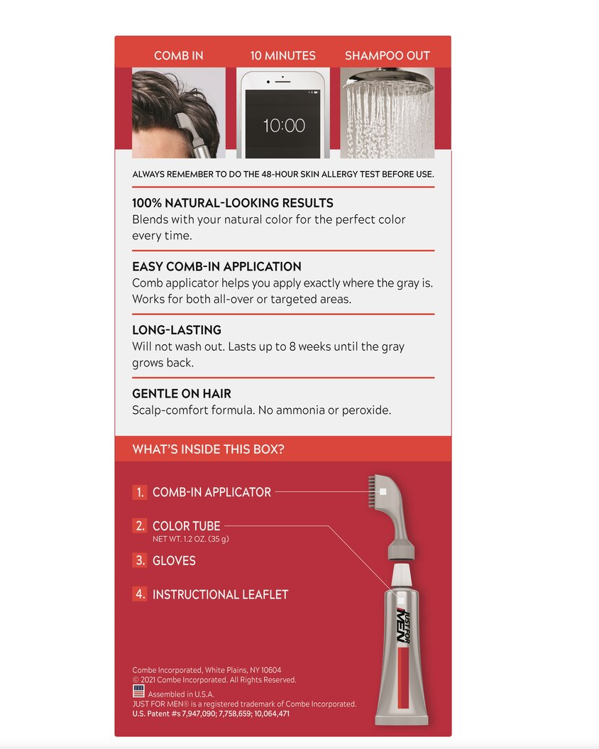 Just For Men Easy Comb-In Color Targeted Gray Coverage Hair Color, Real Black