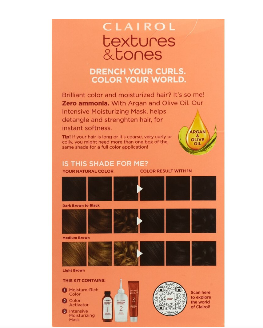 Clairol Textures & Tones Permanent Hair Dye, 1N Natural Black