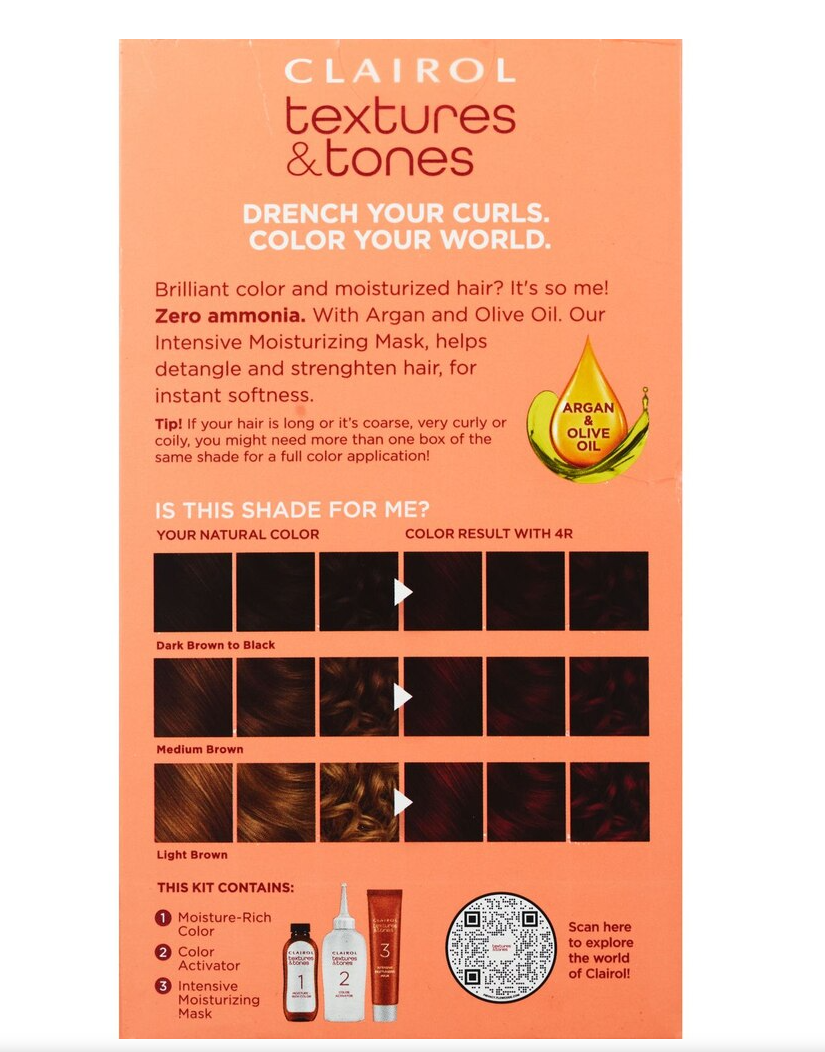 Clairol Textures & Tones Permanent Hair Dye, 4R Crimson Red
