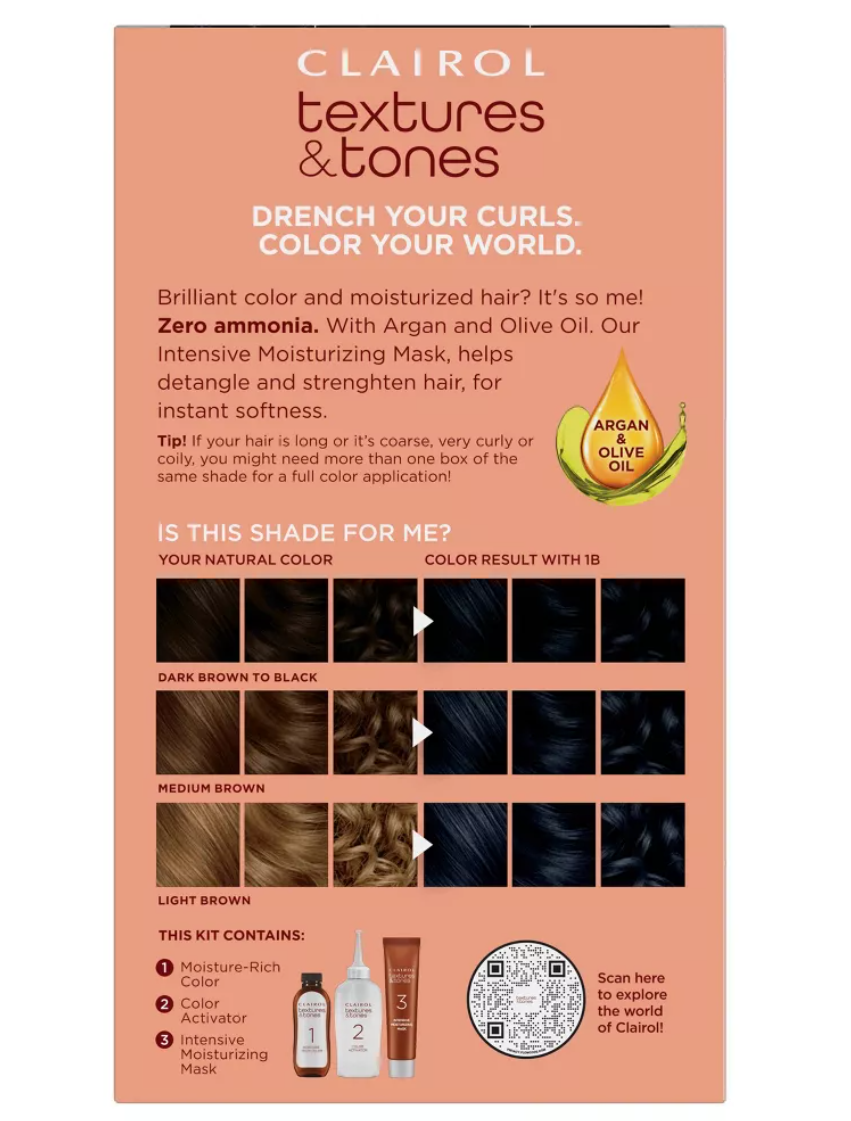 Clairol Textures & Tones Permanent Hair Color Cream 1B