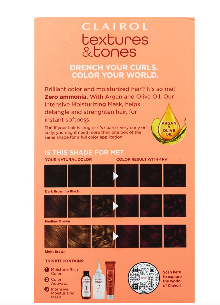 Clairol Textures & Tones Permanent Hair Dye, Berry Burgundy 4RV
