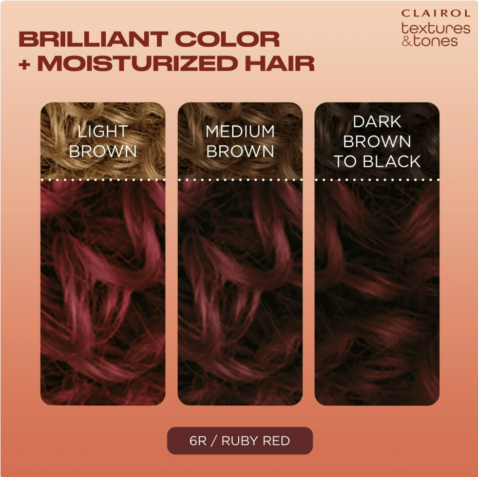 Clairol Textures & Tones Hair Dye Ammonia-Free Permanent Hair Color Creme, 6R Ruby Red