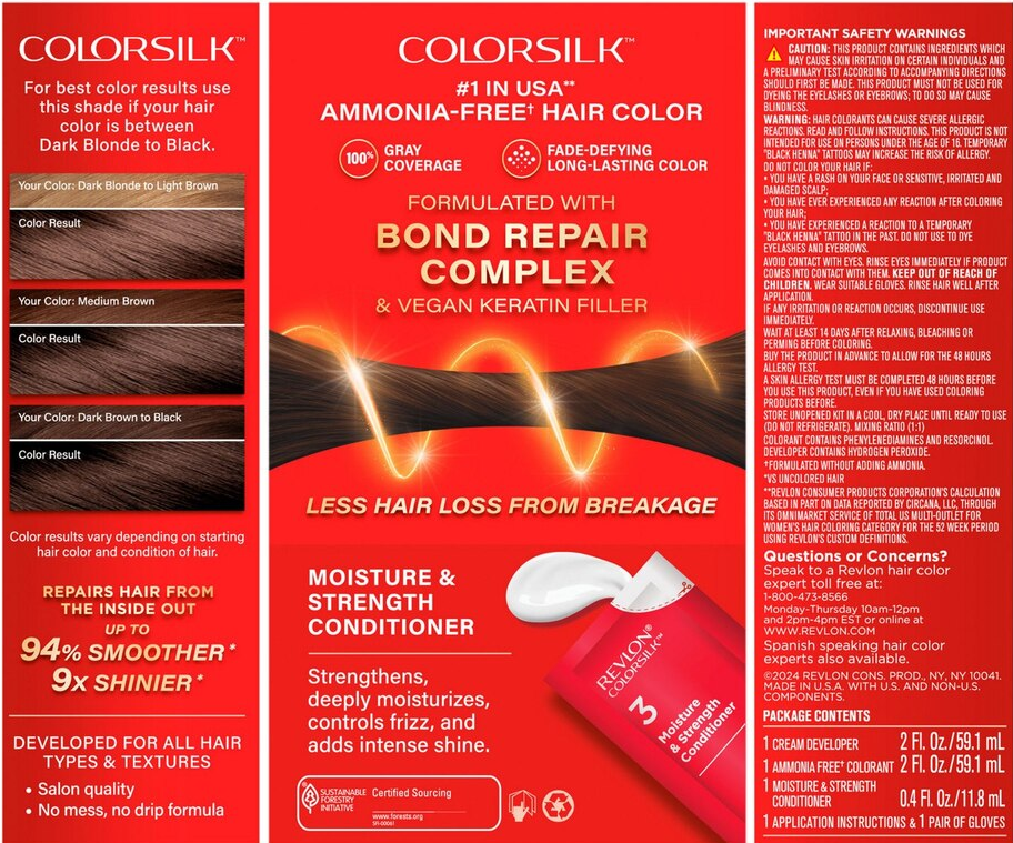 Revlon Colorsilk With Bond Repair Complex Permanent Hair Color, 20 Brown Black
