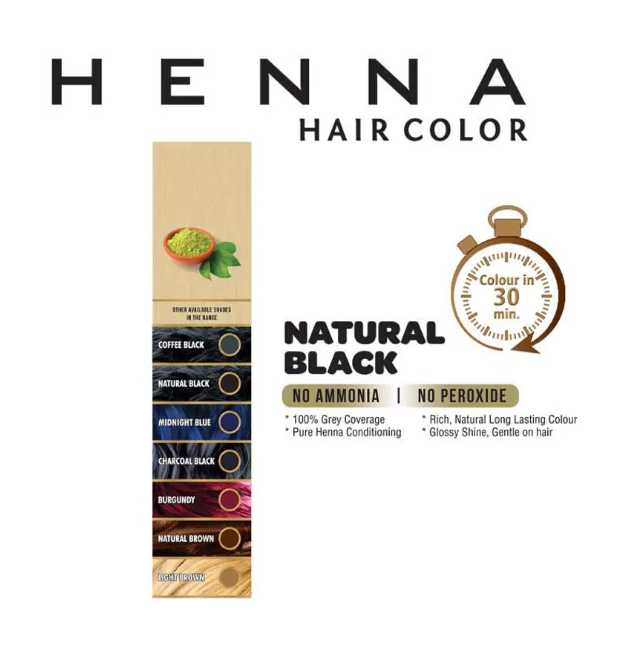 Hair Dye Henna Natural Black Hair Color Chemical-Free 100% Natural Long Lasting Colour, Glossy Shine, Gentle on Hair