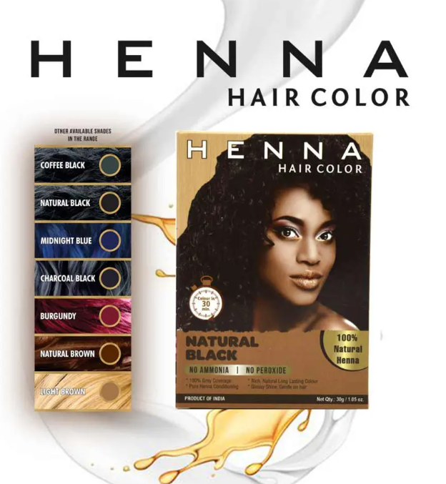 Hair Dye Henna Natural Black Hair Color Chemical-Free 100% Natural Long Lasting Colour, Glossy Shine, Gentle on Hair