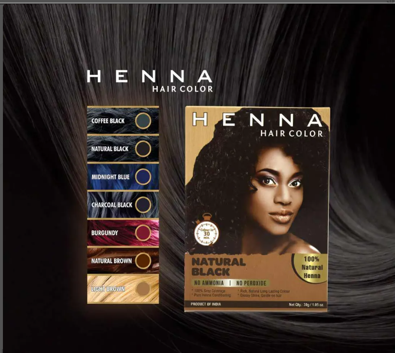 Hair Dye Henna Natural Black Hair Color Chemical-Free 100% Natural Long Lasting Colour, Glossy Shine, Gentle on Hair