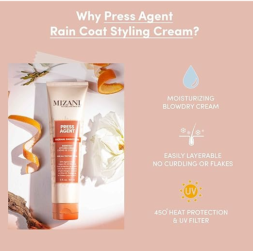 Mizani Press Agent Raincoat Styling Cream - Moisturizes & Protects Hair from Heat Styling & Blowouts, For Dry & Frizzy Hair, With Argan Oil