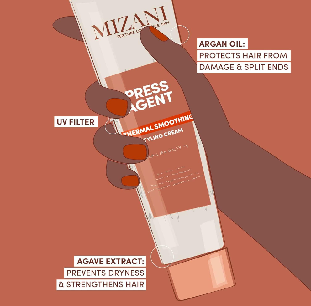 Mizani Press Agent Raincoat Styling Cream - Moisturizes & Protects Hair from Heat Styling & Blowouts, For Dry & Frizzy Hair, With Argan Oil