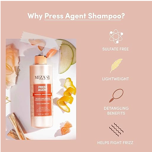 Mizani Press Agent Sulfate-Free Shampoo Detangles and Moisturizes Hair For Heat, 8.5 Fl Oz