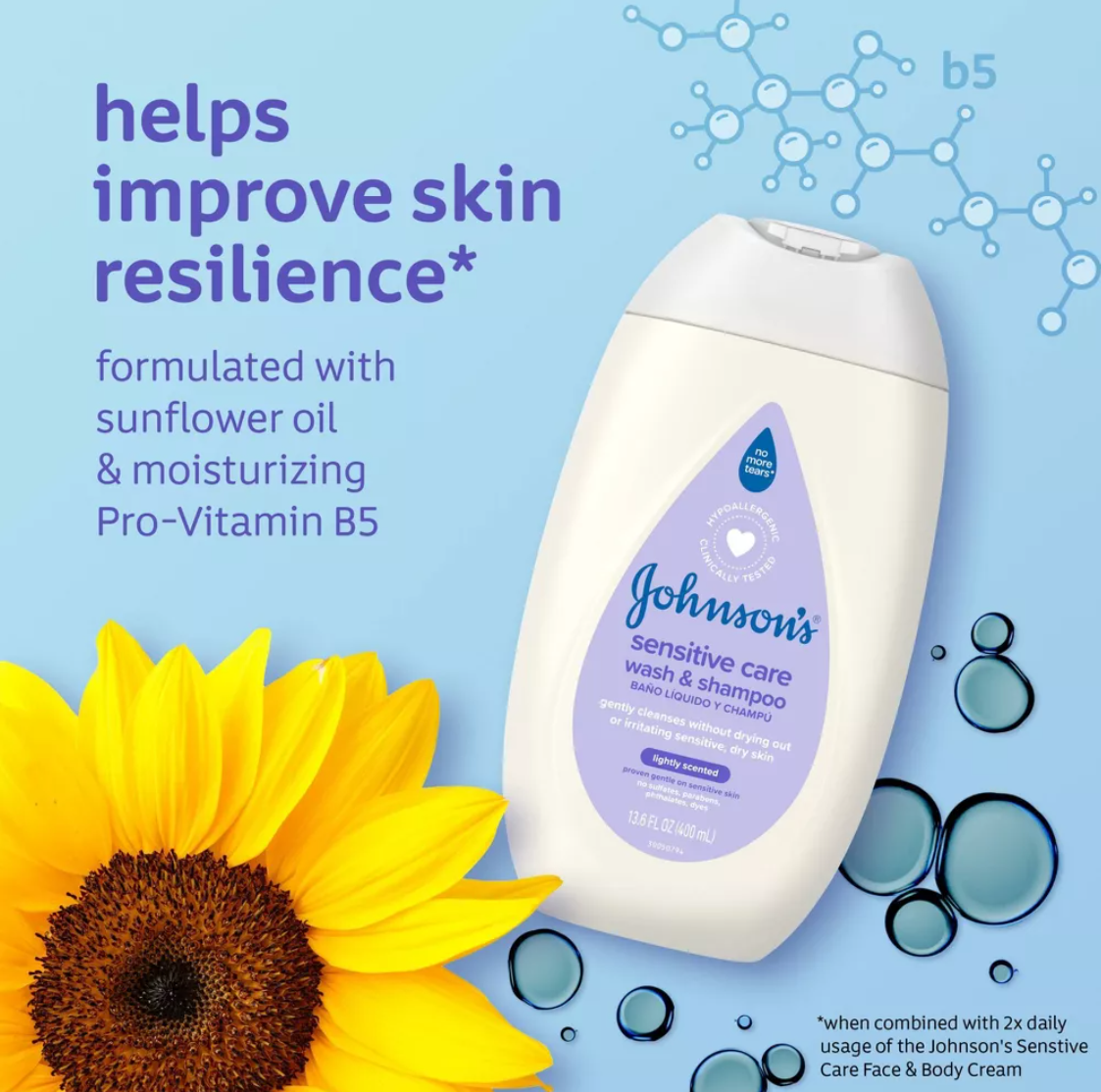 Johnson's Sensitive Care Baby 2-in-1 Body Wash & Shampoo 13.6floz