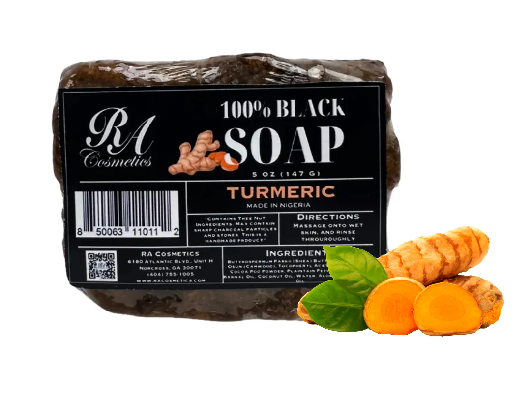 100% African Black Soap Bar w/ Turmeric Oil
