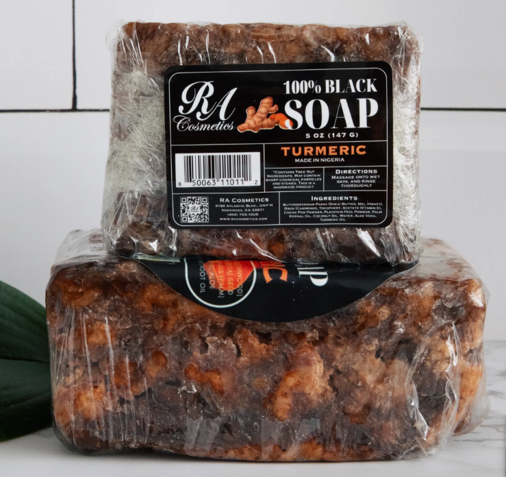 100% African Black Soap Bar w/ Turmeric Oil