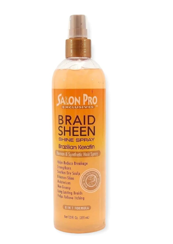 Salon Pro Braid Sheen Shine Spray 8 in 1 Formula 12 oz.