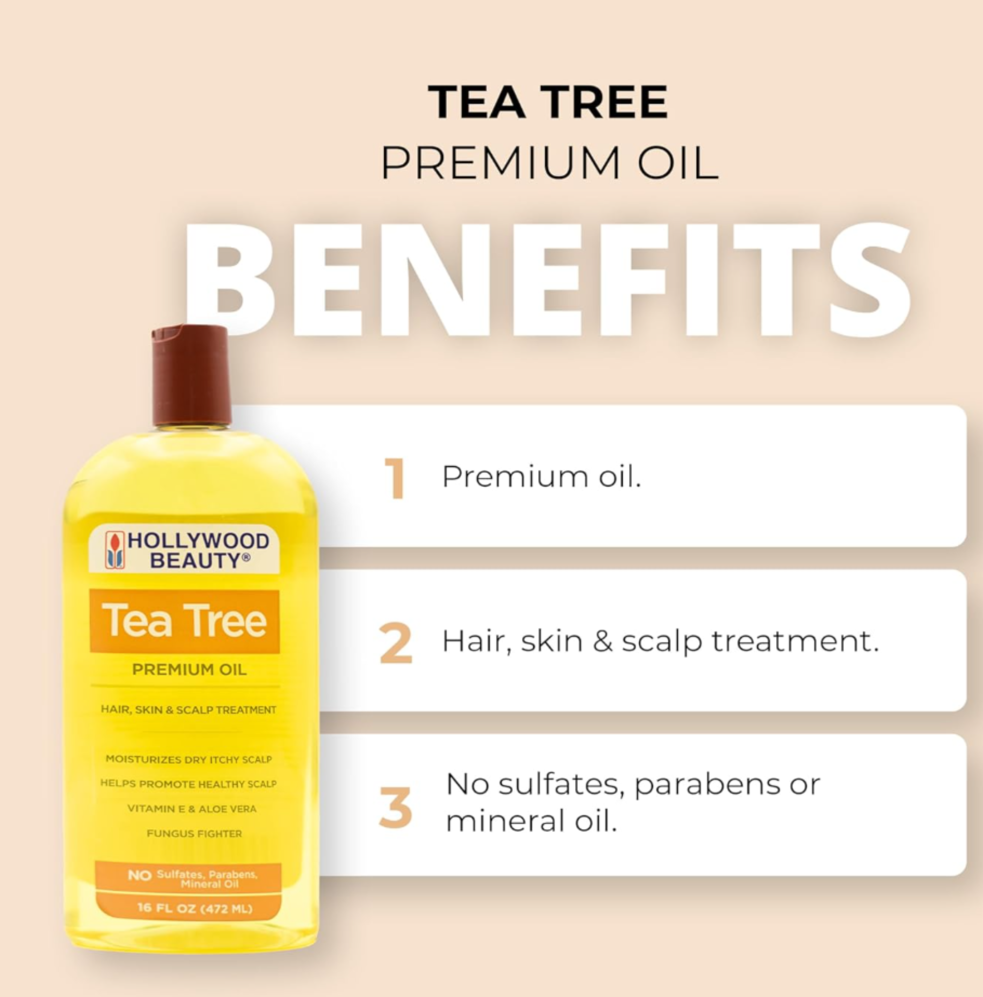 Hollywood Beauty Tea Tree Oil for Hair, Scalp, and Skin, 16 fl oz