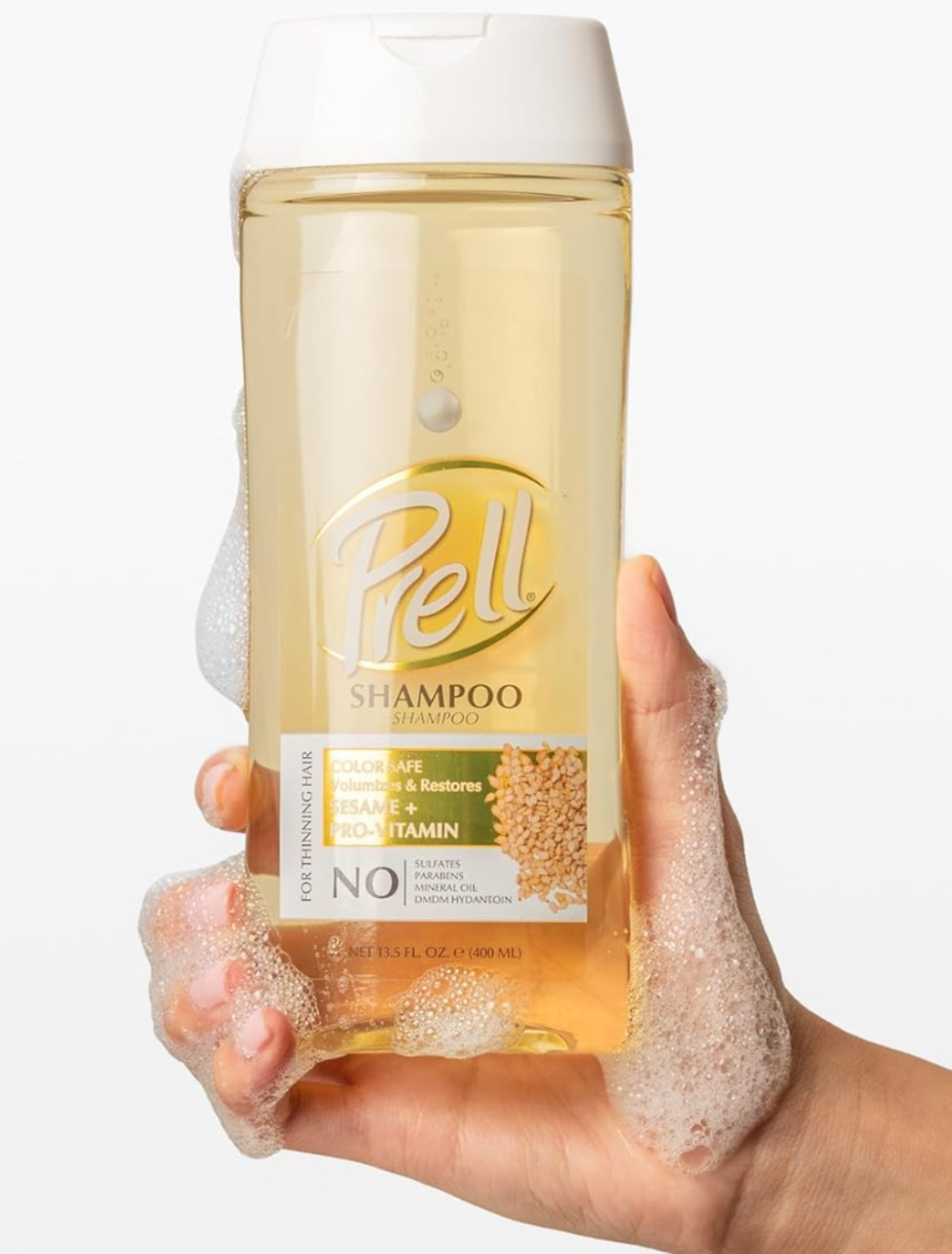 Prell Sesame + Pro-Vitamin Shampoo for Thinning Hair, Color Safe, Volumizes & Restores 13.5 oz