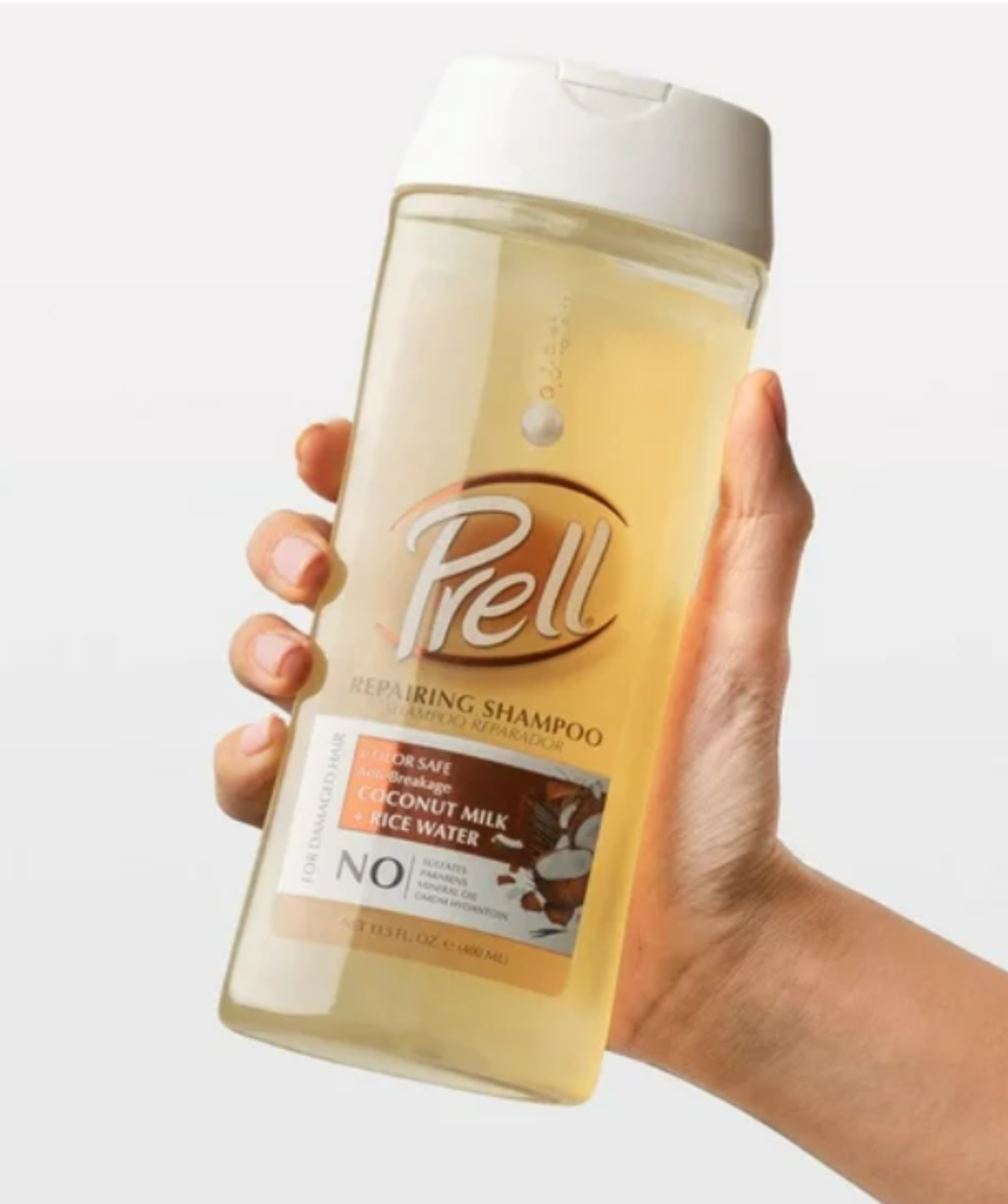 Prell Coconut Milk + Rice Water Color Safe Anti-Breakage Repairing Shampoo for Damaged Hair, 13.5oz