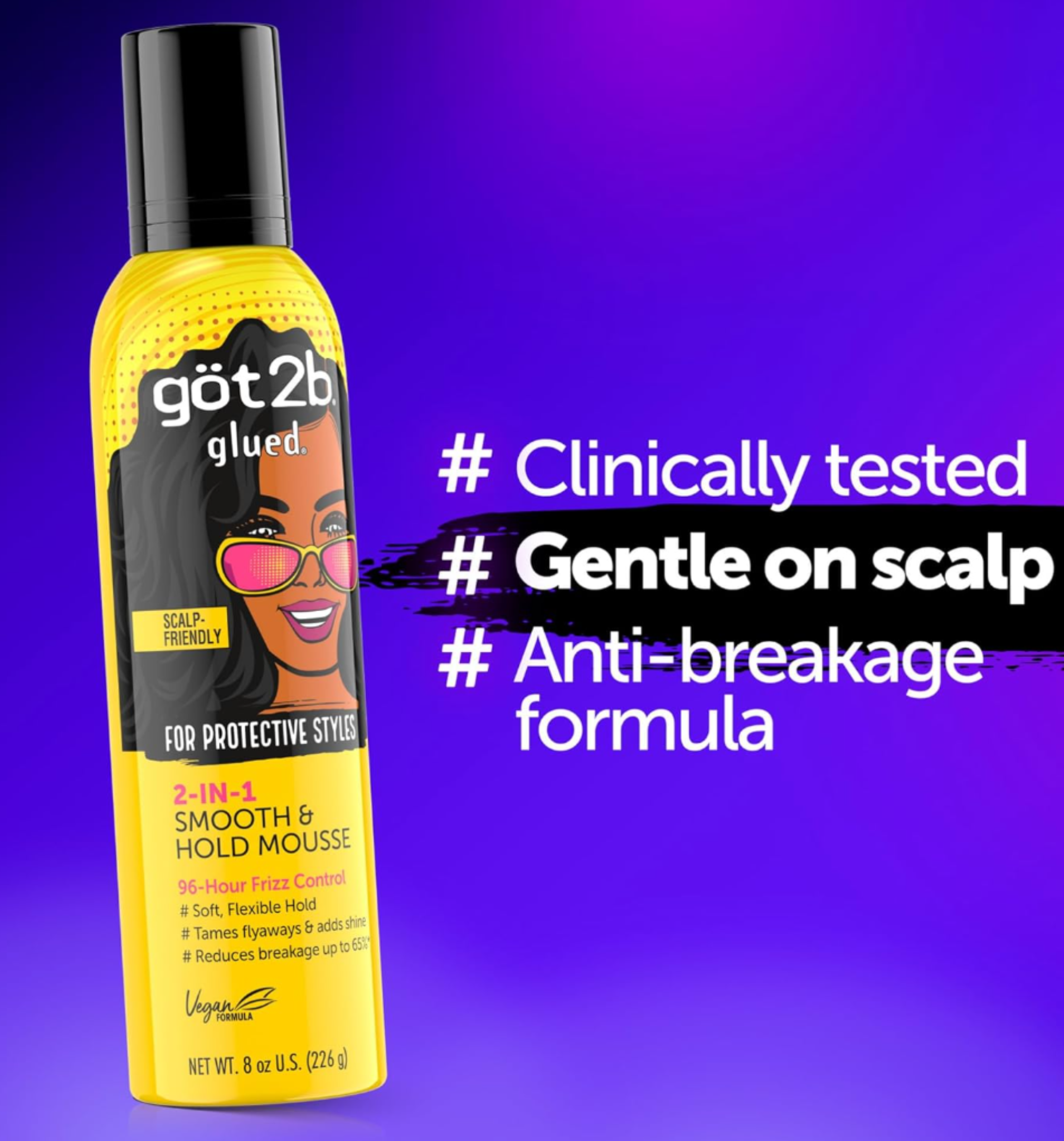 Got2B Glued 2-in-1 Smooth & Hold Hair Mousse, 8 Fl Oz,