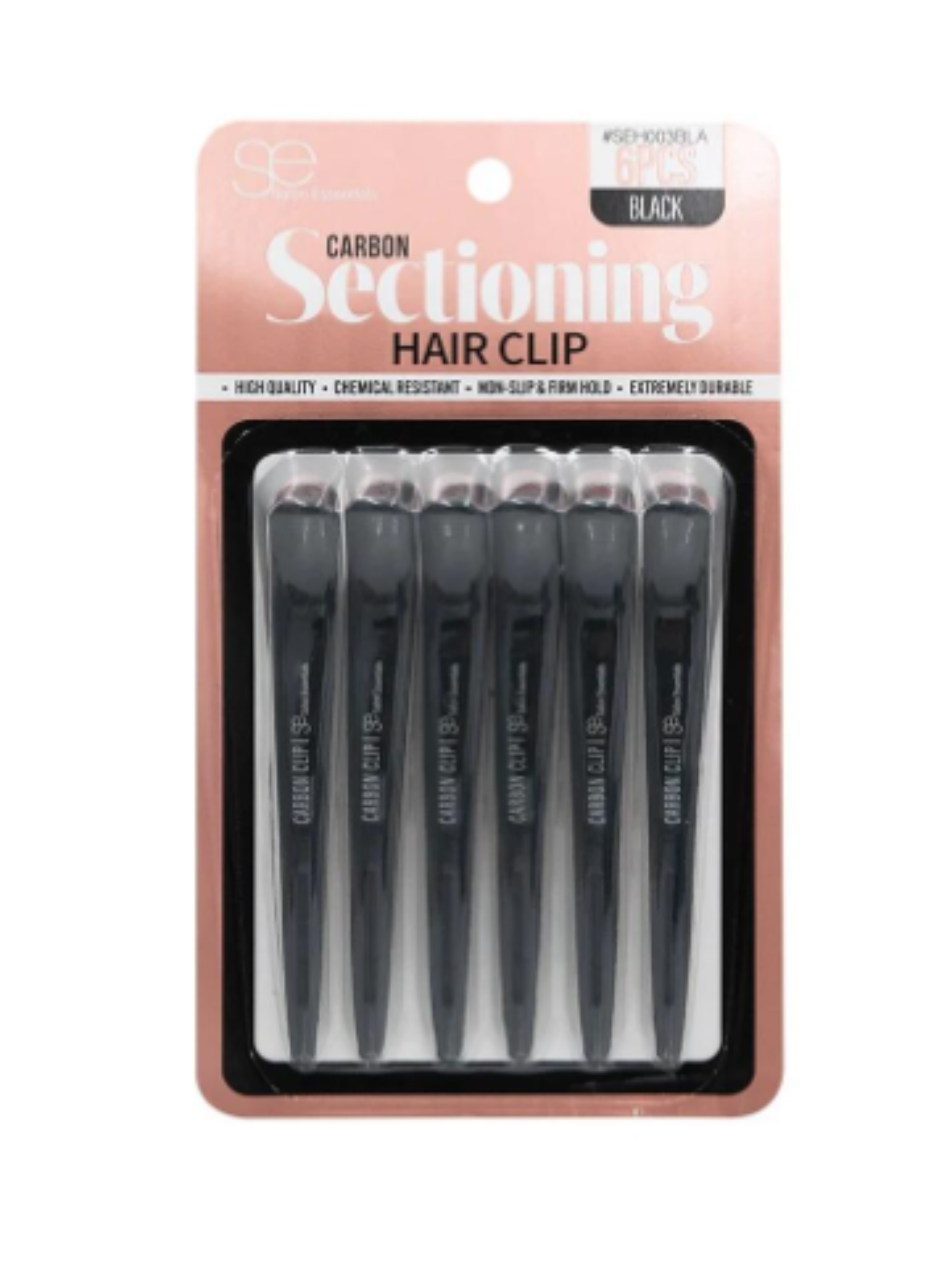 Carbon Sectioning Hair Clip Black 6 pieces