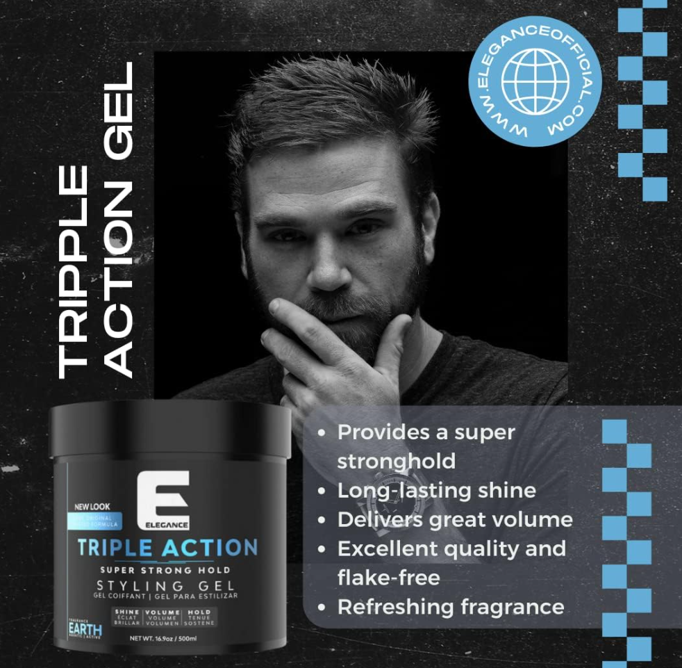 E Elegance Earth Fragrance Triple Action Hair Gel for Men And Women 16.9oz