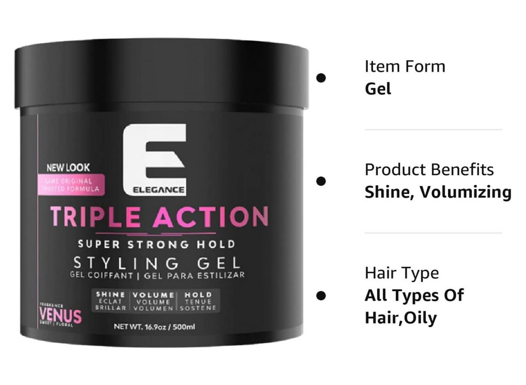 E Elegance Venus Fragrance Triple Action Hair Gel for Men And Women 16.9oz