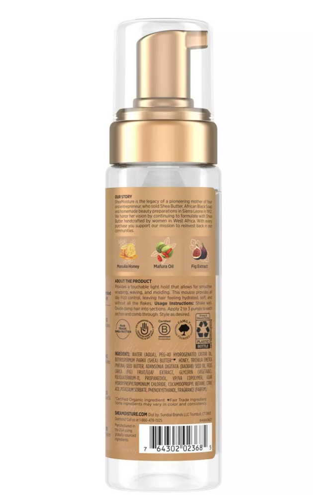 SheaMoisture Manuka Honey & Mafura Oil Hydrating Wrap & Set Hair Mousse - 7.5 fl oz: Paraben-Free, Sulfate-Free, Curl Enhancing