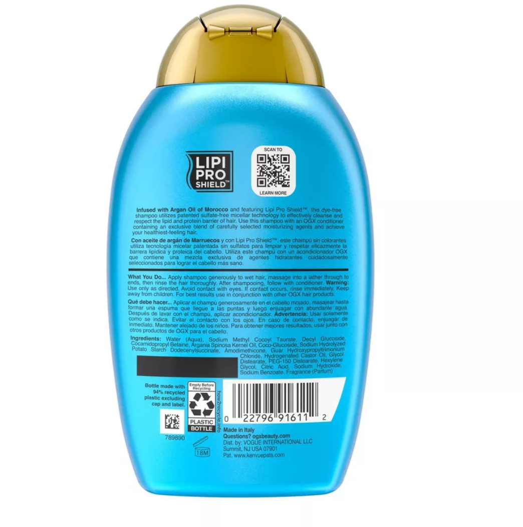 OGX Renewing + Argan Oil of Morocco Hydrating Hair Shampoo, Cold-Pressed Argan Oil to Help Moisturize, Soften & Strengthen Hair - 13 fl oz