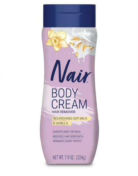Nair Body Cream Hair Remover, Oat Milk & Vanilla, Body Hair Removal Cream for Women, 7.9 oz