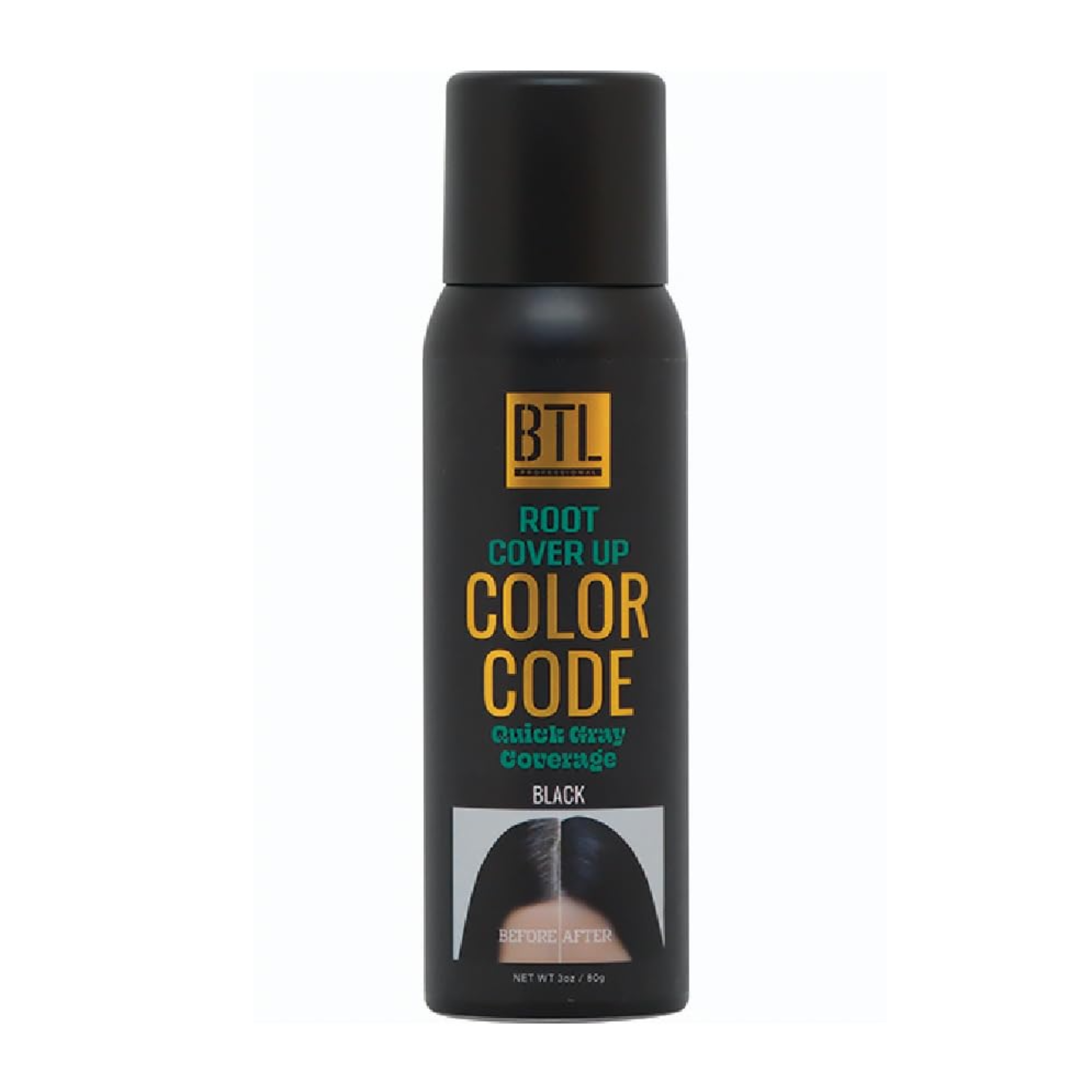 BTL Color Code Temporary Hair Color Spray-On! Vibrant & Easy to Wash | Fast Drying (3oz/80g) (Root Cover Up (Black), 3oz/80g)