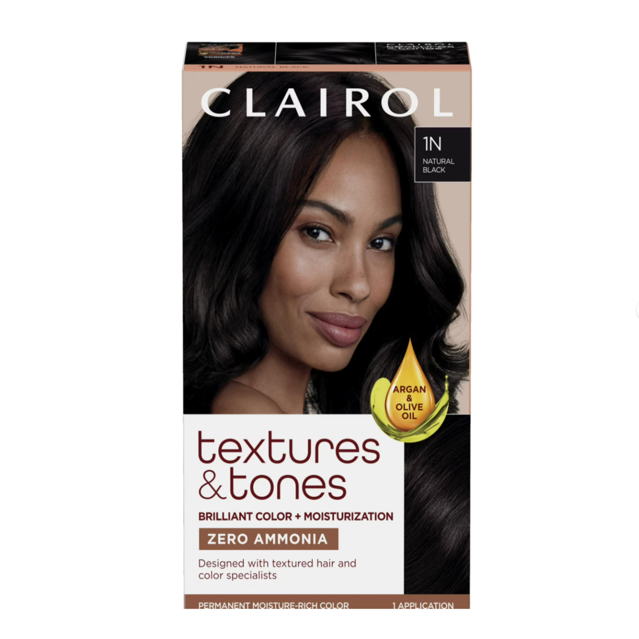 Clairol Textures & Tones Hair Dye Ammonia-Free Permanent Hair Color Creme, 1N Natural Black, 1 Application