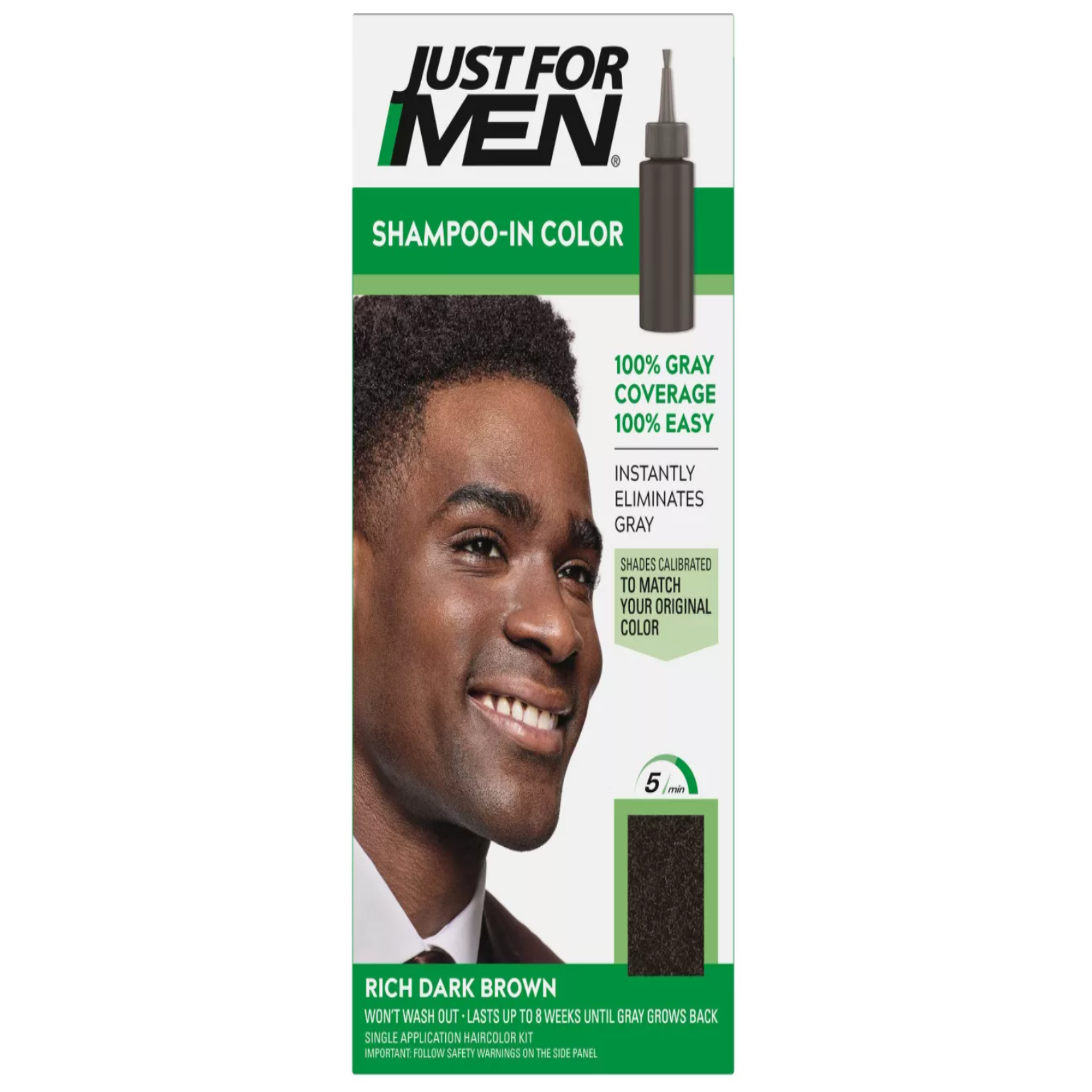 Just For Men Shampoo-In Color Gray Hair Coloring for Men - H47 - Rich Dark Brown Shade - 1oz: Permanent Cream