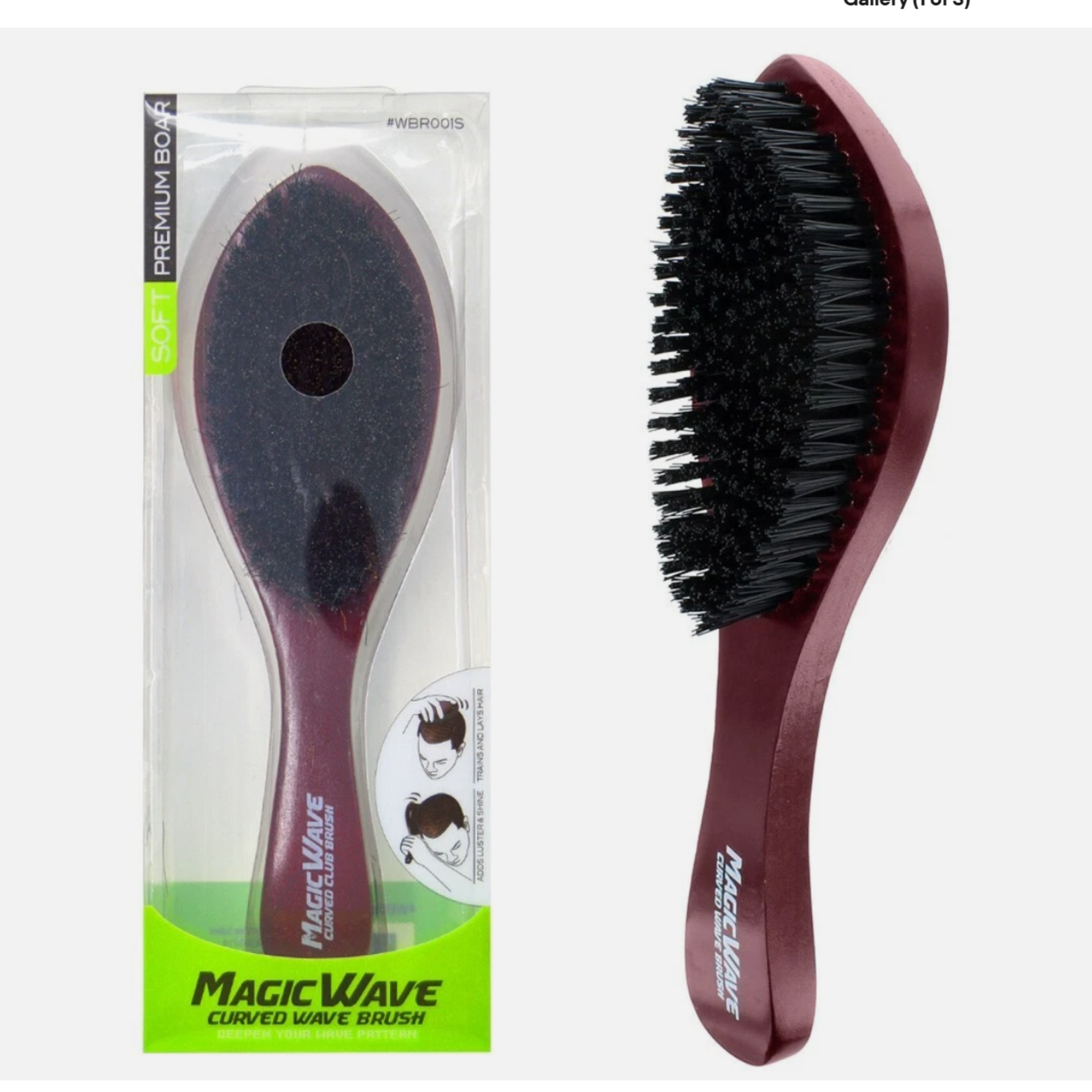 Magic Wave Premium Soft Brush with Curved Boar Bristles Wooden Handle WBR001S