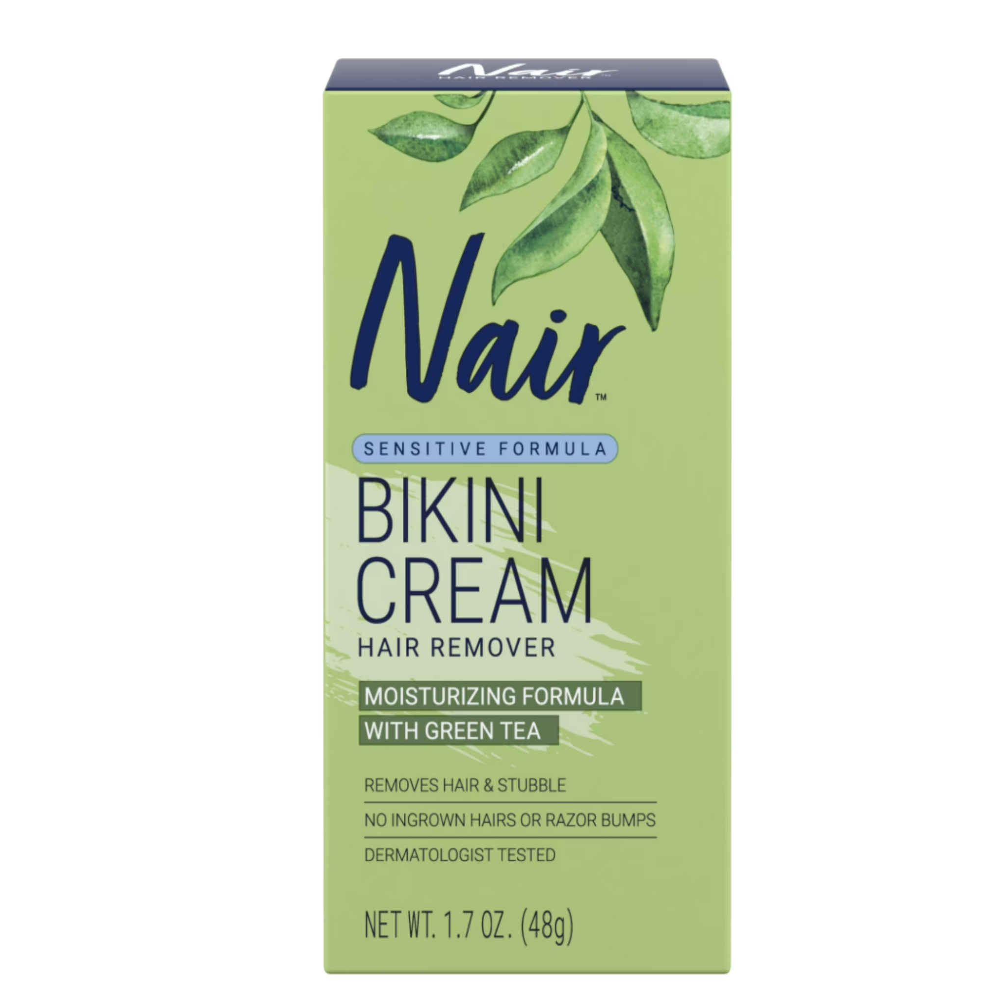 Nair Sensitive Bikini Cream Hair Remover, Moisturizing Formula with Green Tea, 1.7 oz