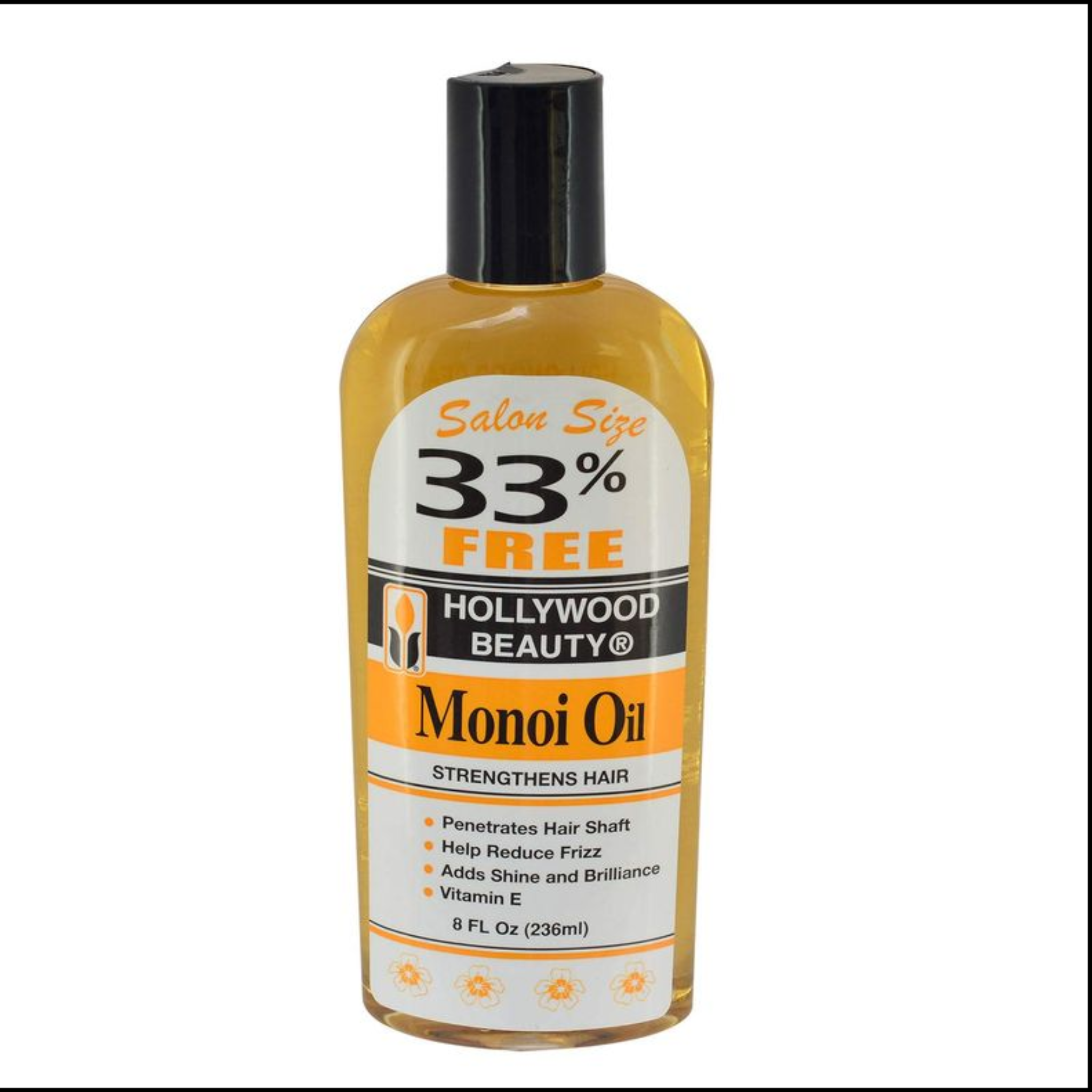 Hollywood Beauty Monoi Hair Oil, 8oz Bottle, Light Non-Greasy, Strengthens Hair and Skin, Reduces Frizz, Vitamin E, Adds Shine and Brilliance, Soothes scalp