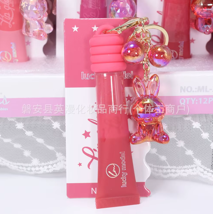 LUCKY MODEL Long-Lasting Lip Gloss Keychain Vegan Liquid New Cosmetics