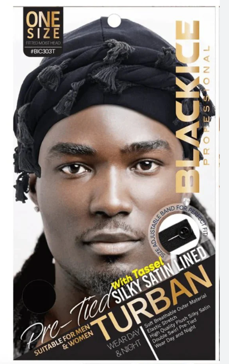 Black Ice Professional Pre-Tied Silky Satin Turban