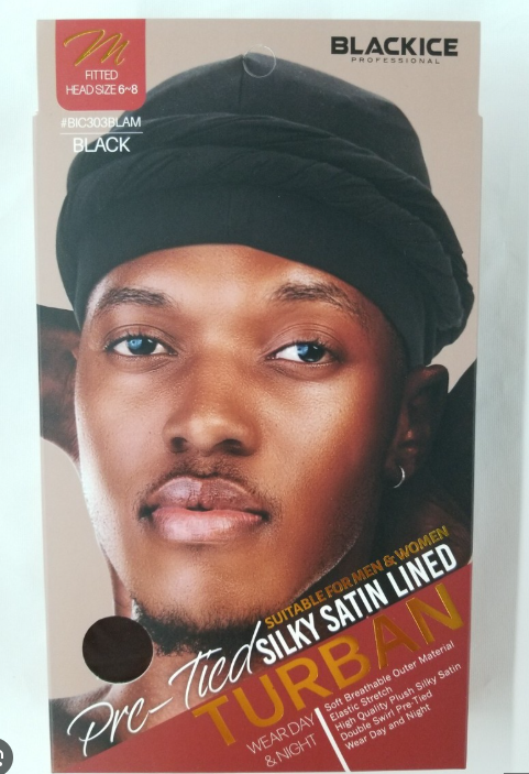 Black Ice Professional Pre-Tied Silky Satin Turban