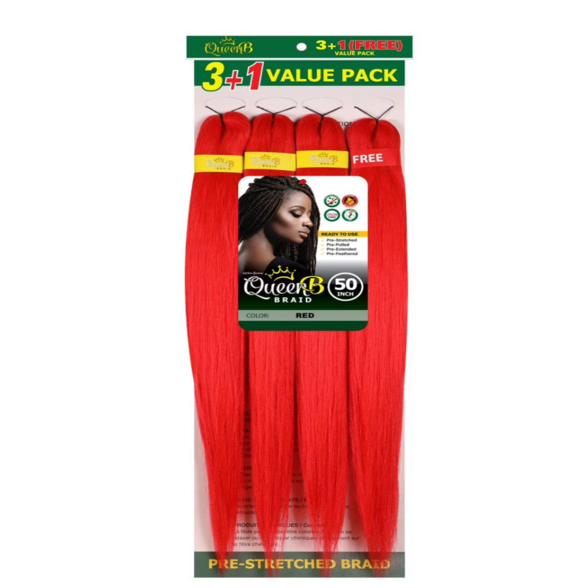 QueenB 4X Value Pack Pre-Stretched Braiding Hair 50”