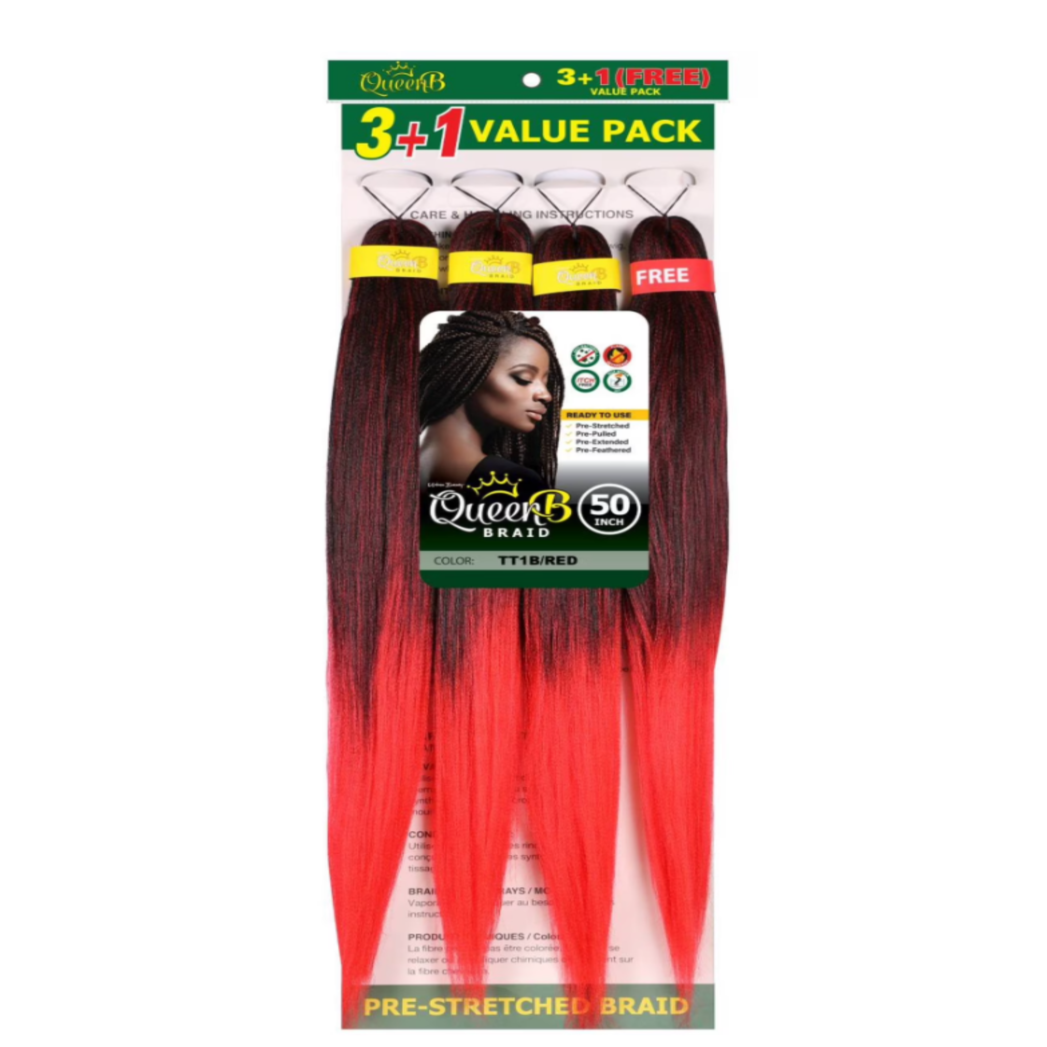QueenB 4X Value Pack Pre-Stretched Braiding Hair 50”