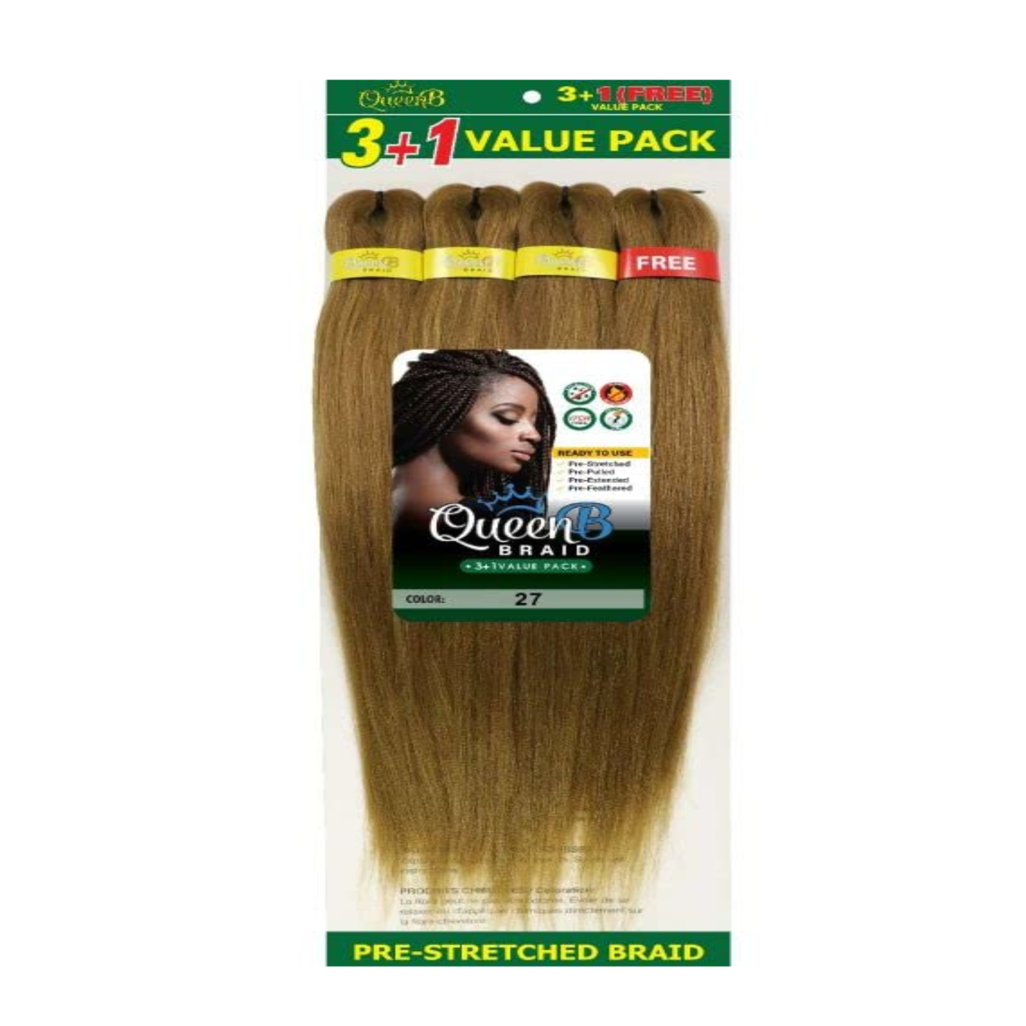 QueenB 4X Value Pack Pre-Stretched Braiding Hair 50”