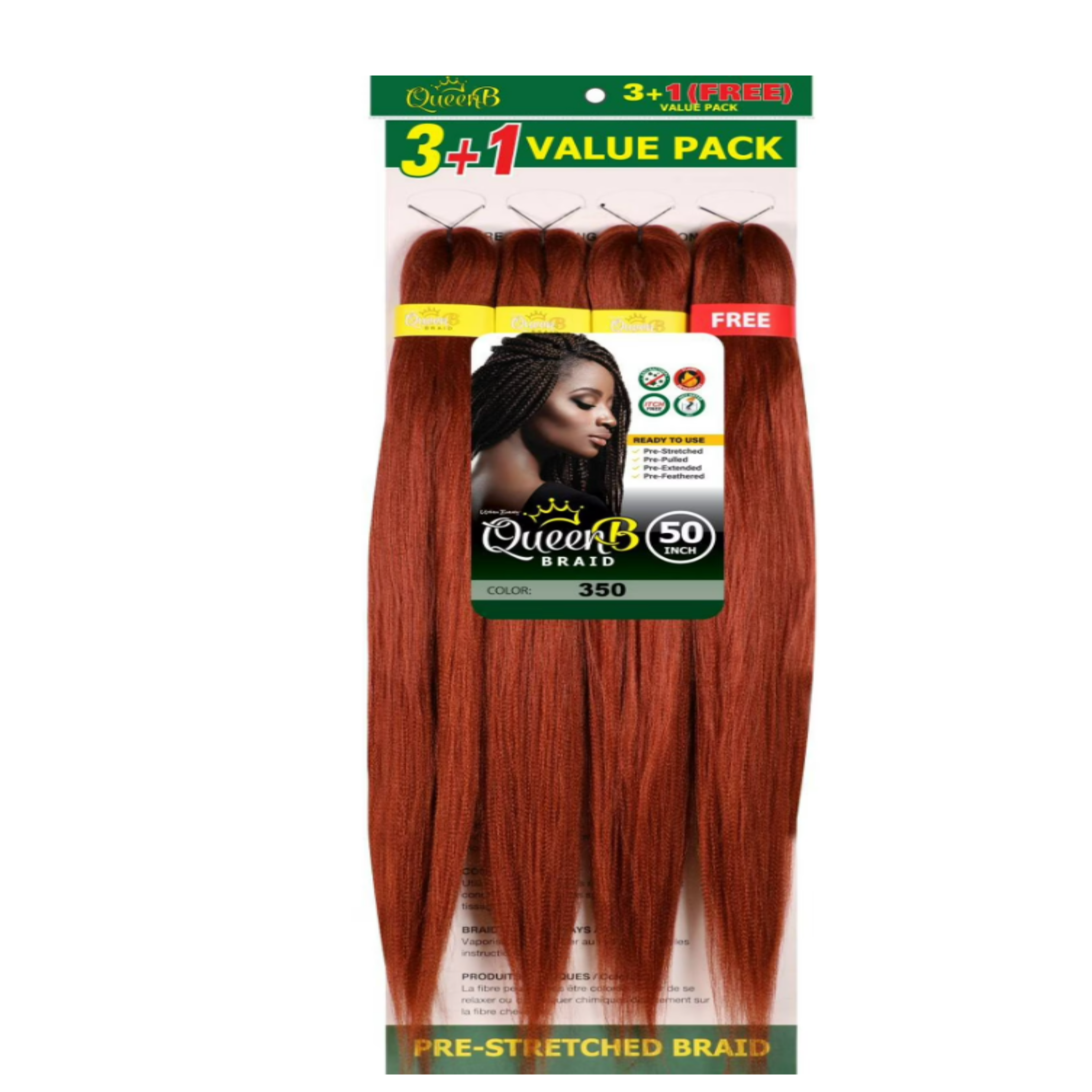 QueenB 4X Value Pack Pre-Stretched Braiding Hair 50”